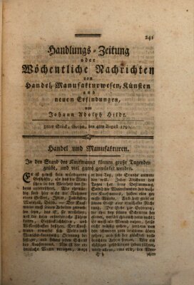 Handlungszeitung oder wöchentliche Nachrichten von Handel, Manufakturwesen, Künsten und neuen Erfindungen Samstag 4. August 1792