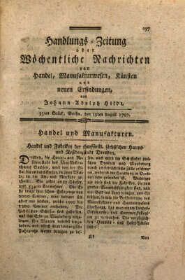 Handlungszeitung oder wöchentliche Nachrichten von Handel, Manufakturwesen, Künsten und neuen Erfindungen Samstag 19. August 1797