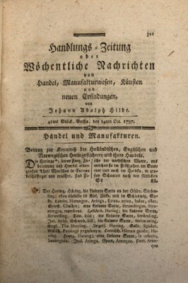 Handlungszeitung oder wöchentliche Nachrichten von Handel, Manufakturwesen, Künsten und neuen Erfindungen Samstag 14. Oktober 1797