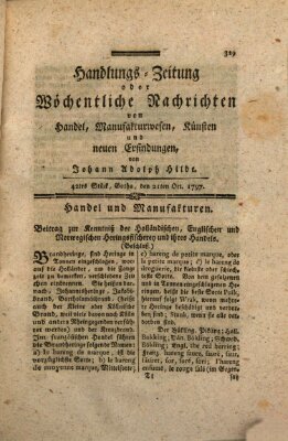 Handlungszeitung oder wöchentliche Nachrichten von Handel, Manufakturwesen, Künsten und neuen Erfindungen Samstag 21. Oktober 1797