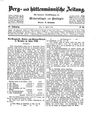 Berg- und hüttenmännische Zeitung Mittwoch 11. April 1855