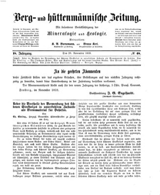 Berg- und hüttenmännische Zeitung Montag 28. November 1859
