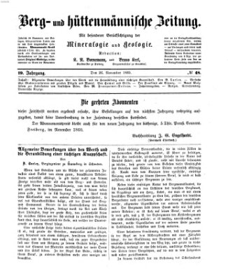 Berg- und hüttenmännische Zeitung Montag 26. November 1860