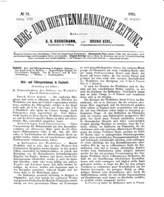 Berg- und hüttenmännische Zeitung Mittwoch 20. August 1862