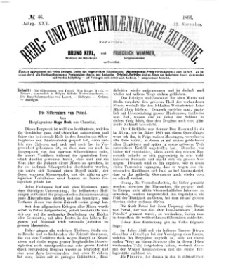 Berg- und hüttenmännische Zeitung Montag 12. November 1866