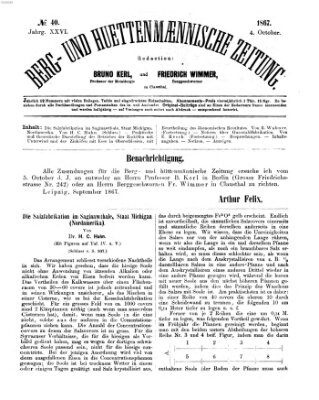 Berg- und hüttenmännische Zeitung Freitag 4. Oktober 1867