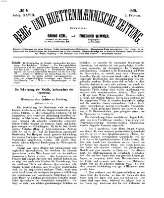 Berg- und hüttenmännische Zeitung Freitag 5. Februar 1869
