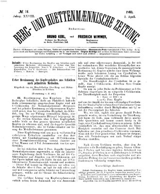 Berg- und hüttenmännische Zeitung Freitag 2. April 1869