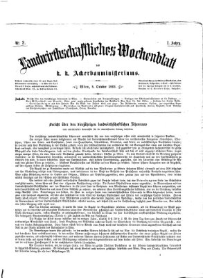 Landwirthschaftliches Wochenblatt des K.K. Ackerbauministeriums in Wien Freitag 8. Oktober 1869