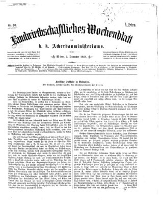 Landwirthschaftliches Wochenblatt des K.K. Ackerbauministeriums in Wien Freitag 3. Dezember 1869