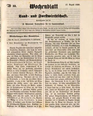 Wochenblatt für Land- und Forstwirthschaft Samstag 17. August 1850
