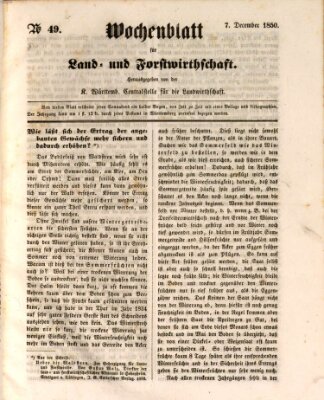 Wochenblatt für Land- und Forstwirthschaft Samstag 7. Dezember 1850