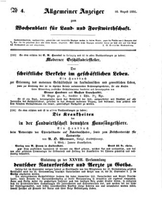 Wochenblatt für Land- und Forstwirthschaft Samstag 16. August 1851