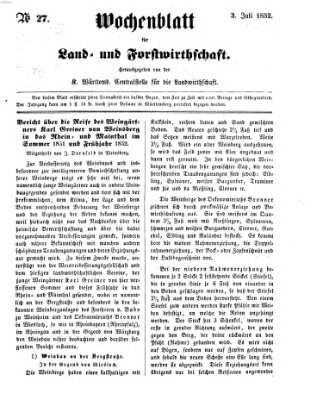 Wochenblatt für Land- und Forstwirthschaft Samstag 3. Juli 1852