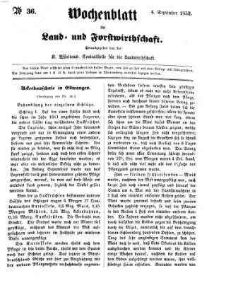 Wochenblatt für Land- und Forstwirthschaft Samstag 4. September 1852