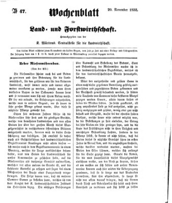 Wochenblatt für Land- und Forstwirthschaft Samstag 20. November 1852