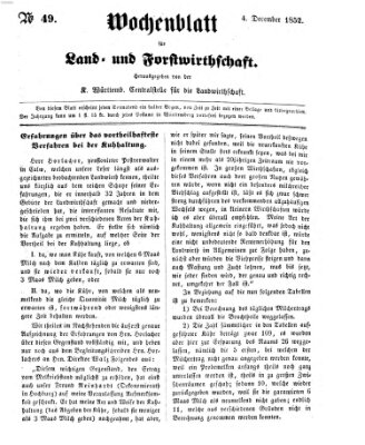 Wochenblatt für Land- und Forstwirthschaft Samstag 4. Dezember 1852