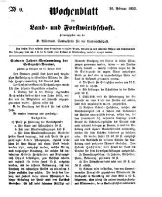Wochenblatt für Land- und Forstwirthschaft Samstag 26. Februar 1853