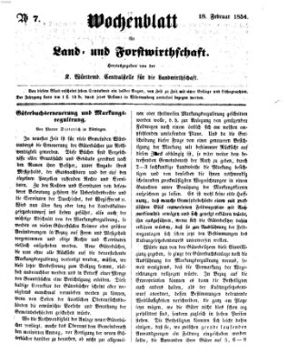 Wochenblatt für Land- und Forstwirthschaft Samstag 18. Februar 1854