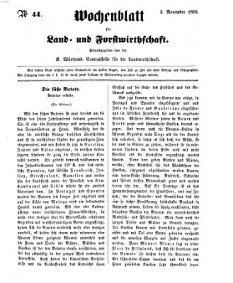 Wochenblatt für Land- und Forstwirthschaft Samstag 3. November 1855