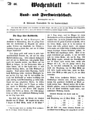 Wochenblatt für Land- und Forstwirthschaft Samstag 17. November 1855