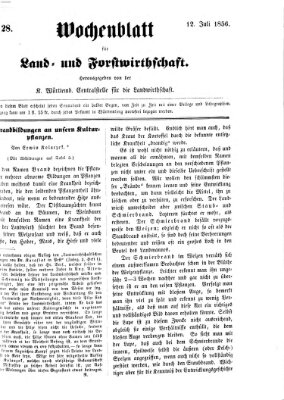 Wochenblatt für Land- und Forstwirthschaft Samstag 12. Juli 1856