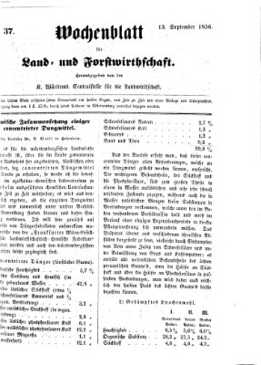 Wochenblatt für Land- und Forstwirthschaft Samstag 13. September 1856