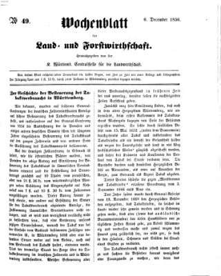 Wochenblatt für Land- und Forstwirthschaft Samstag 6. Dezember 1856