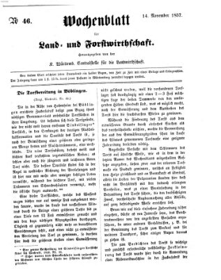 Wochenblatt für Land- und Forstwirthschaft Samstag 14. November 1857