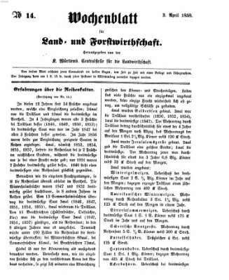 Wochenblatt für Land- und Forstwirthschaft Samstag 3. April 1858
