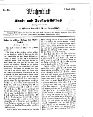 Wochenblatt für Land- und Forstwirthschaft Samstag 2. April 1859