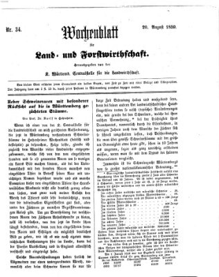 Wochenblatt für Land- und Forstwirthschaft Samstag 20. August 1859