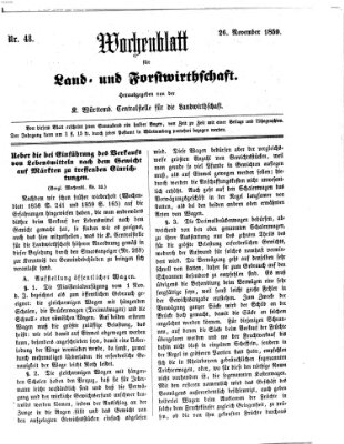 Wochenblatt für Land- und Forstwirthschaft Samstag 26. November 1859