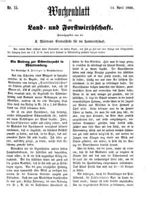Wochenblatt für Land- und Forstwirthschaft Samstag 14. April 1860