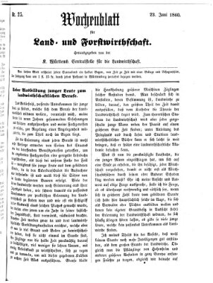 Wochenblatt für Land- und Forstwirthschaft Samstag 23. Juni 1860