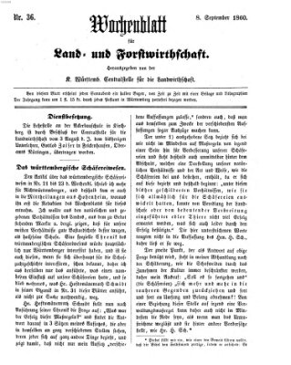 Wochenblatt für Land- und Forstwirthschaft Samstag 8. September 1860