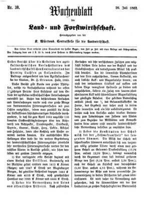 Wochenblatt für Land- und Forstwirthschaft Samstag 26. Juli 1862