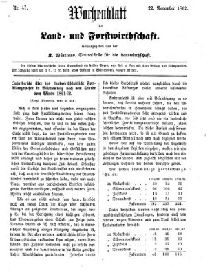 Wochenblatt für Land- und Forstwirthschaft Samstag 22. November 1862