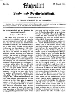 Wochenblatt für Land- und Forstwirthschaft Samstag 27. August 1864