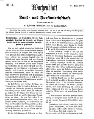 Wochenblatt für Land- und Forstwirthschaft Samstag 24. März 1866
