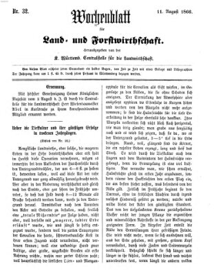 Wochenblatt für Land- und Forstwirthschaft Samstag 11. August 1866