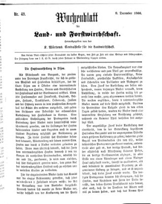 Wochenblatt für Land- und Forstwirthschaft Samstag 8. Dezember 1866