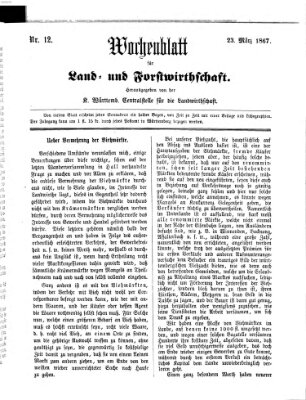 Wochenblatt für Land- und Forstwirthschaft Samstag 23. März 1867
