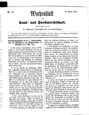 Wochenblatt für Land- und Forstwirthschaft Samstag 13. April 1867