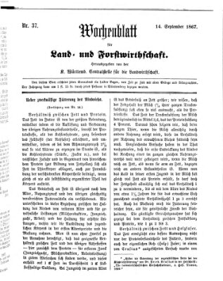 Wochenblatt für Land- und Forstwirthschaft Samstag 14. September 1867