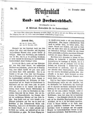 Wochenblatt für Land- und Forstwirthschaft Samstag 14. Dezember 1867