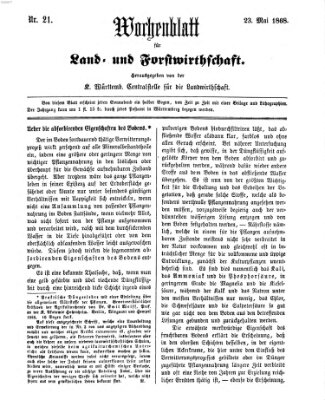 Wochenblatt für Land- und Forstwirthschaft Samstag 23. Mai 1868