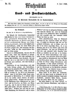 Wochenblatt für Land- und Forstwirthschaft Samstag 6. Juni 1868
