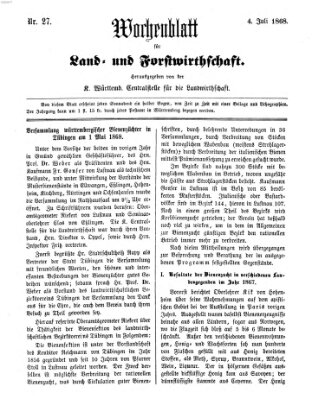 Wochenblatt für Land- und Forstwirthschaft Samstag 4. Juli 1868