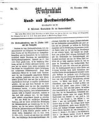 Wochenblatt für Land- und Forstwirthschaft Samstag 18. Dezember 1869